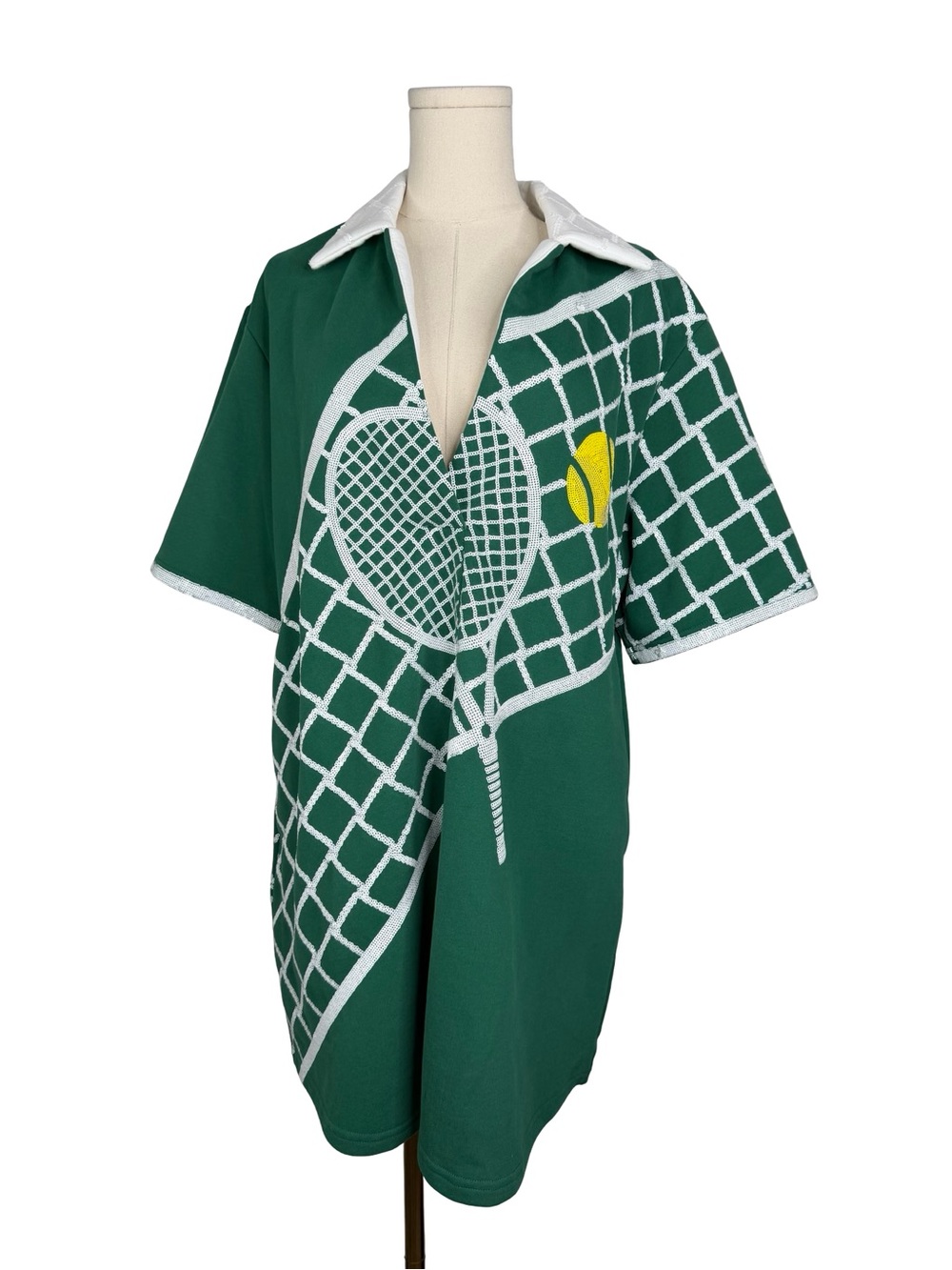 Queen of Sparkles Tennis Cabana Shirt Dress in Green Medium